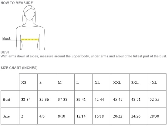 Ladies V-Nect T-Shirt Sizing Chart